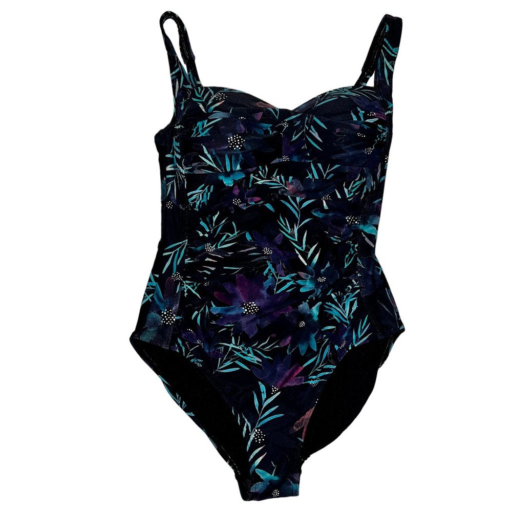NIP TUCK SWIM Joanne Black Tropical Print One-Piece Multi-Fit Cup Swimsu…